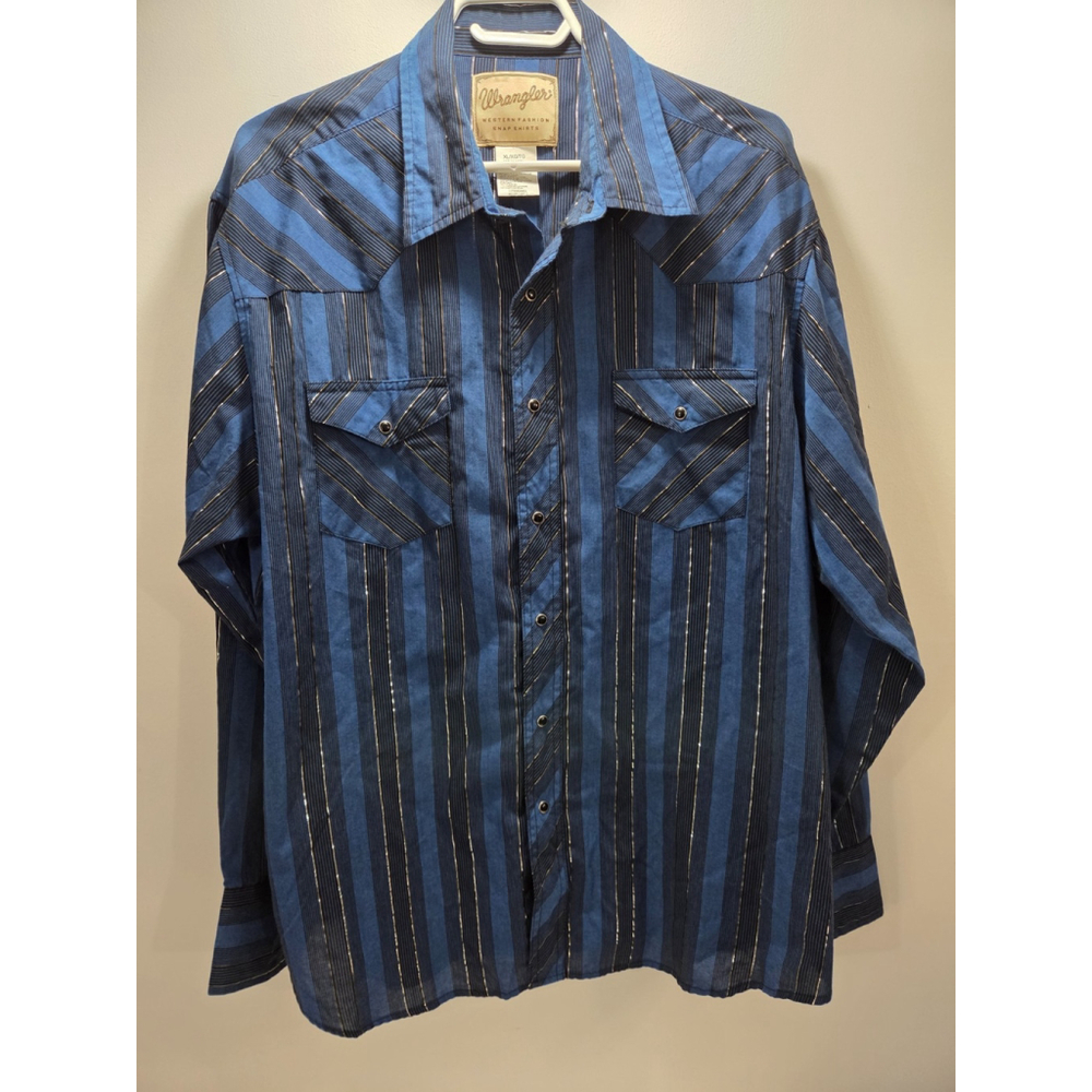 Wrangler Western Fashion Snap Shirts Blue Long Sleeves Shirts XL WM037BL